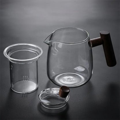 480ML Heat Resistant Glass Teapot With Wood Handle Infuser Heated Container Tea Pot Flower Tea Kettle Tea Maker