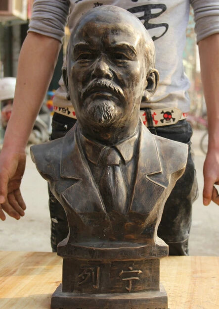 48CM Chinese Bronze famous theorist politician Vladimir Lenin Head Bust Statue