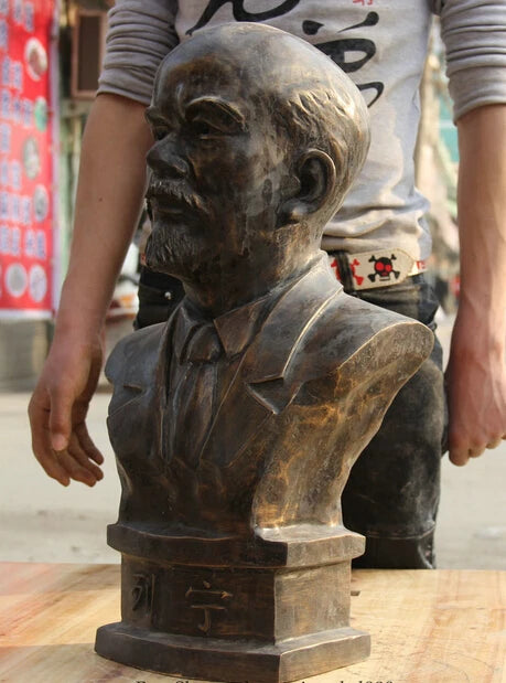 48CM Chinese Bronze famous theorist politician Vladimir Lenin Head Bust Statue