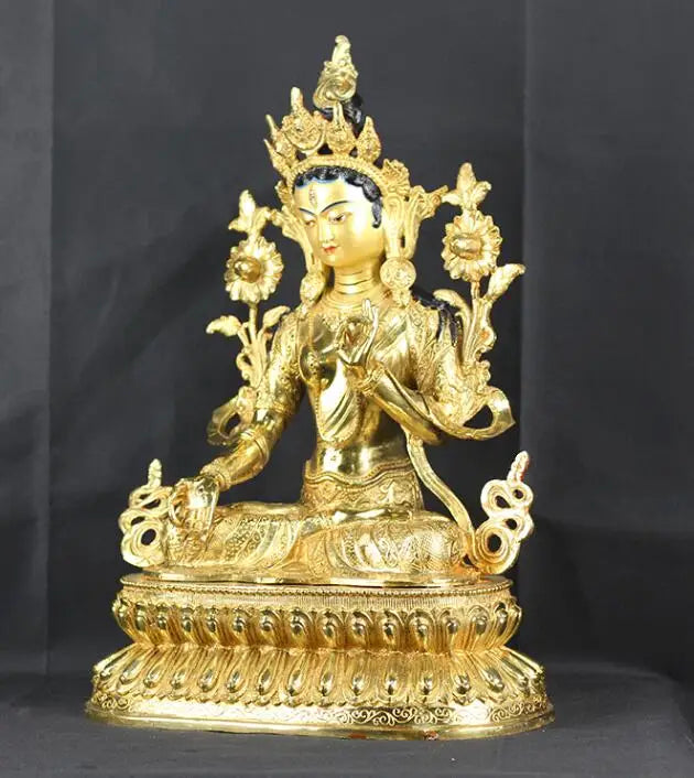 48CM LARGE huge Buddhist Buddhism HOME family efficacious Safe Protection Tibetan Gold-plated White Tara brass Buddha statue