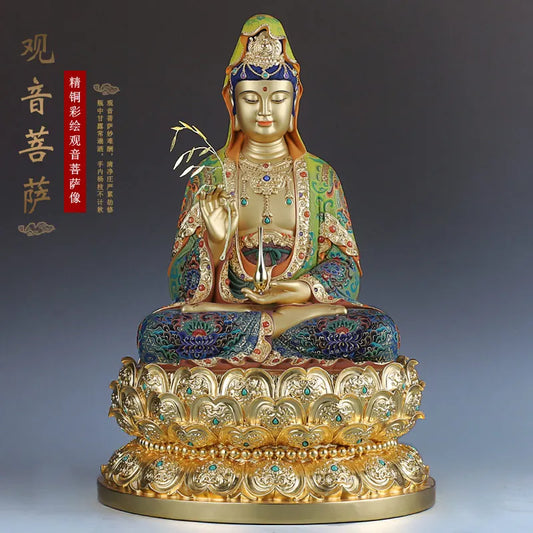 48CM Large TOP high grade 24k gilding GUAN YIN Buddha statue Guanyin Avalokiteshvara God HOME shrine bless safe luck protection