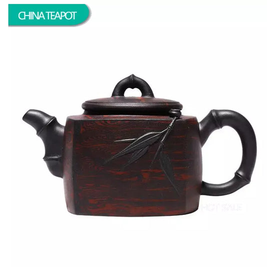 130ml Chinese Yixing Raw Ore Purple Clay Teapots Large Capacity Handmade Bamboo Leaf Tea Pot Beauty Kettle Famous Zisha Tea Set