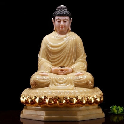 48cm large Wholesale Buddhist HOME efficacious Talisman jade Shakyamuni Buddha gilding carving Sculpture statue decor