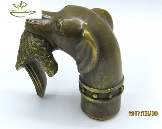 China Exquisite Handwork Carving Bronze  dog Statue Cane Head Walking Stick