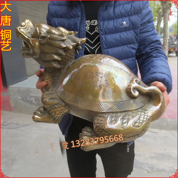 49CM Huge -home Porch lobby Hall efficacious Protection Mascot thriving business bronze dragon turtle FENG SHUI art Sculpture
