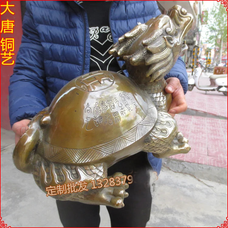 49CM Huge -home Porch lobby Hall efficacious Protection Mascot thriving business bronze dragon turtle FENG SHUI art Sculpture