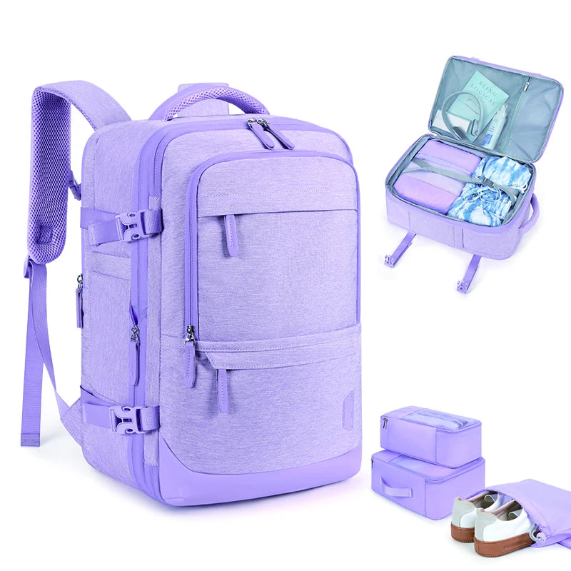 4PCS BAGSMART Women Travel Backpack Airplane Large Capacity Multi-Function Luggage Lightweight Men Casual Bag Notebook Bagpacks