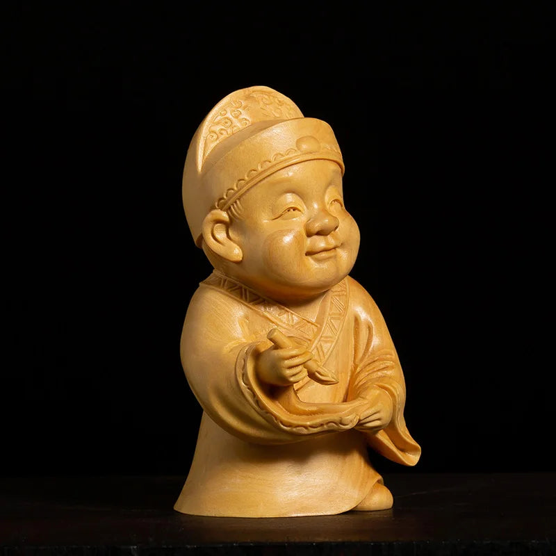 4PCS Boxwood 7.5cm Cartoon Chinese Traditional Figure Sculpture Four Talented People Wood Statue Home Decor
