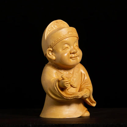 4PCS Boxwood 7.5cm Cartoon Chinese Traditional Figure Sculpture Four Talented People Wood Statue Home Decor