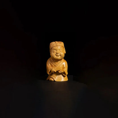 4PCS Boxwood 7.5cm Cartoon Chinese Traditional Figure Sculpture Four Talented People Wood Statue Home Decor