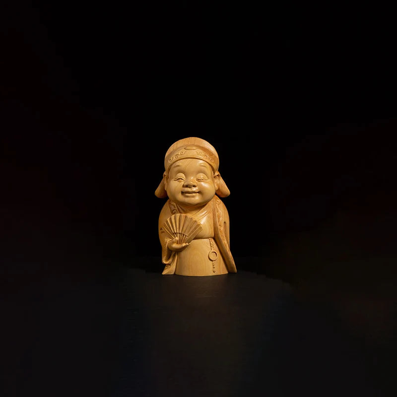 4PCS Boxwood 7.5cm Cartoon Chinese Traditional Figure Sculpture Four Talented People Wood Statue Home Decor