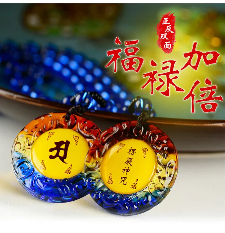4PCS Buddhist supplies Greco-Buddhist pocket travel Exorcise evil efficacious talisman Shurangama Mantra Crystal Pendant Amulet
