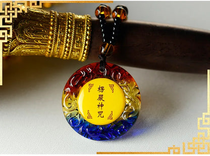 4PCS Buddhist supplies Greco-Buddhist pocket travel Exorcise evil efficacious talisman Shurangama Mantra Crystal Pendant Amulet