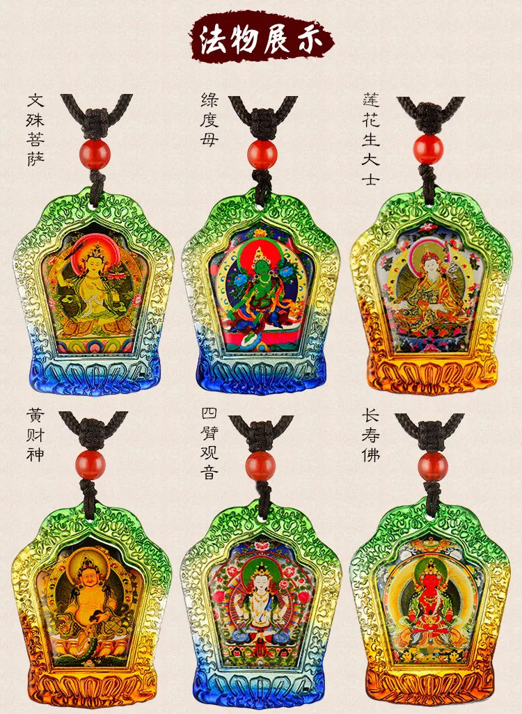 4PCS #GOOD  -Buddhist pocket travel efficacious Mascot #Vajrasattva Yellow Jambhala Amitayus Buddha RULAI Crystal Pendant Amulet