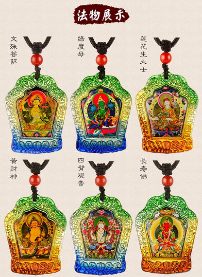 4PCS #GOOD  -Buddhist pocket travel efficacious Mascot #Vajrasattva Yellow Jambhala Amitayus Buddha RULAI Crystal Pendant Amulet