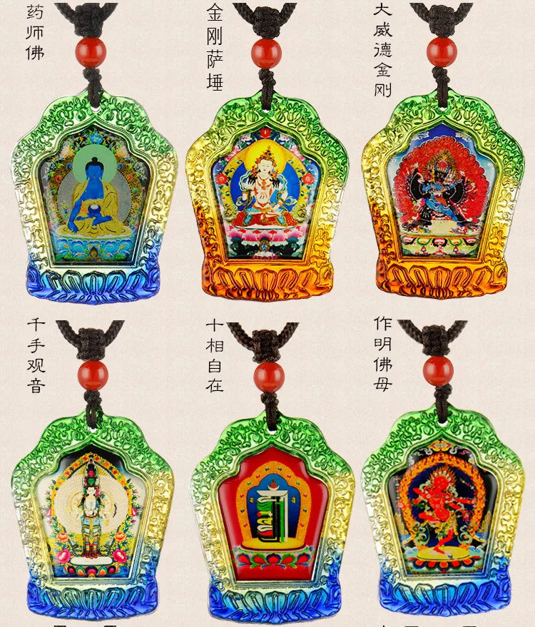 4PCS #GOOD  -Buddhist pocket travel efficacious Mascot #Vajrasattva Yellow Jambhala Amitayus Buddha RULAI Crystal Pendant Amulet