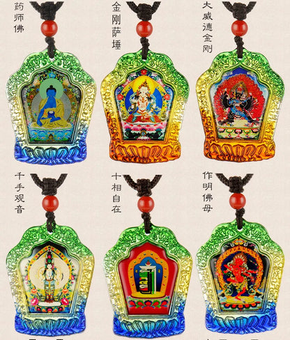 4PCS #GOOD  -Buddhist pocket travel efficacious Mascot #Vajrasattva Yellow Jambhala Amitayus Buddha RULAI Crystal Pendant Amulet