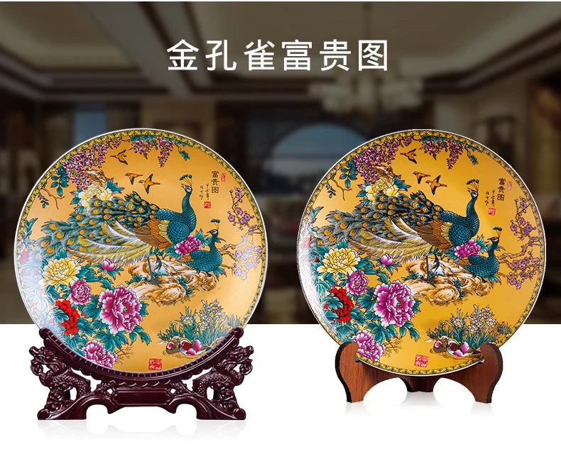 4PCS Home living room TOP decorative Propitious Good luck Totem royal Phoenix FENG SHUI porcelain plate Ornament business art