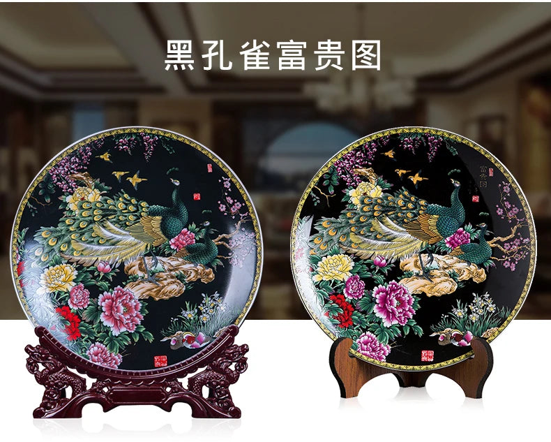 4PCS Home living room TOP decorative Propitious Good luck Totem royal Phoenix FENG SHUI porcelain plate Ornament business art
