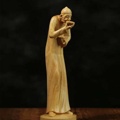 4PCS Traditional Beijing Tea House Boxwood Sculpture Wood Home Decoration Chinese Cultural Statue Traditional Beijing Figure