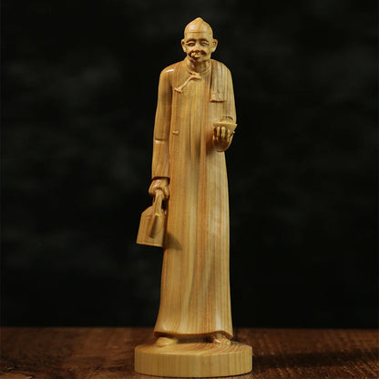 4PCS Traditional Beijing Tea House Boxwood Sculpture Wood Home Decoration Chinese Cultural Statue Traditional Beijing Figure