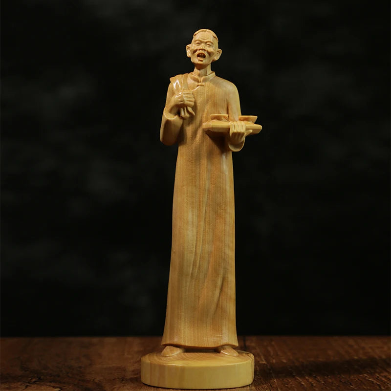 4PCS Traditional Beijing Tea House Boxwood Sculpture Wood Home Decoration Chinese Cultural Statue Traditional Beijing Figure