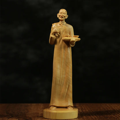 4PCS Traditional Beijing Tea House Boxwood Sculpture Wood Home Decoration Chinese Cultural Statue Traditional Beijing Figure