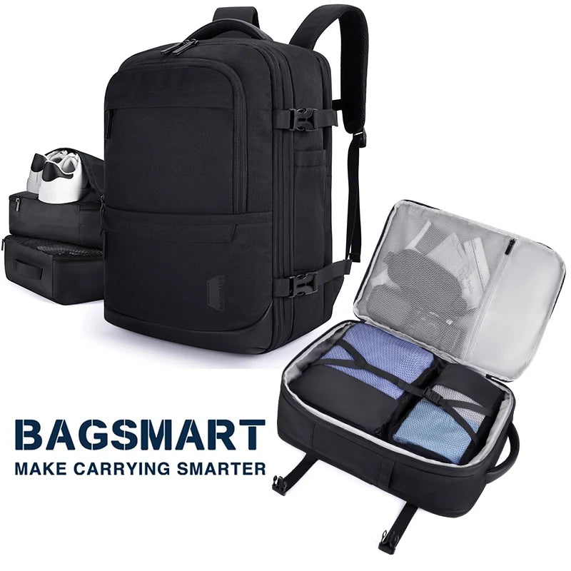 4Pcs 40L Travel Cabin Backpack BAGSMART 17.3'' Laptop Backpack Airline Carry On Luggage Backpack Suitcase with Packing cubes