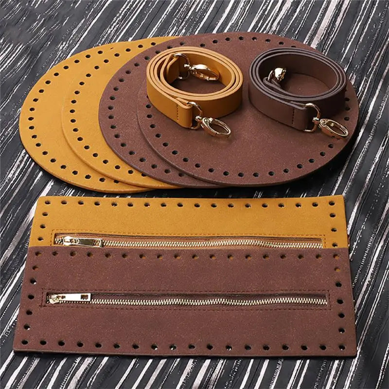 4Pieces/Set Bag Bottom Shaper Base Round Artificial Leather Purse Inserts Strap Zipper for DIY Sewing Crochet Shoulder Handbag