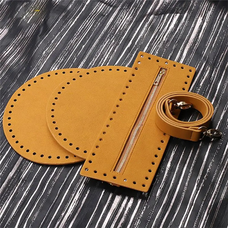 4Pieces/Set Bag Bottom Shaper Base Round Artificial Leather Purse Inserts Strap Zipper for DIY Sewing Crochet Shoulder Handbag