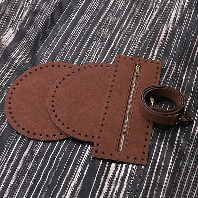 4Pieces/Set Bag Bottom Shaper Base Round Artificial Leather Purse Inserts Strap Zipper for DIY Sewing Crochet Shoulder Handbag