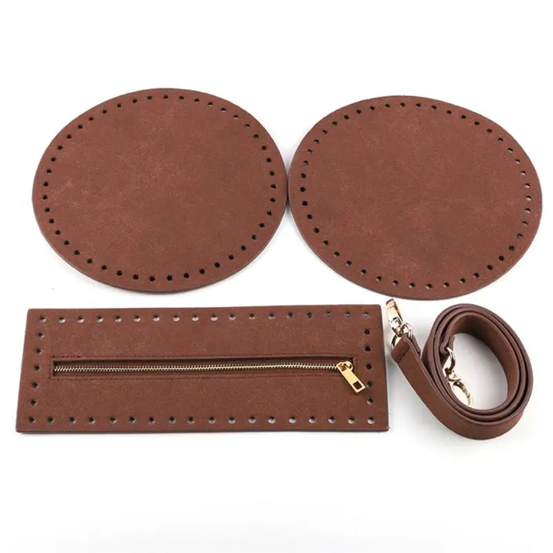 4Pieces/Set Bag Bottom Shaper Base Round Artificial Leather Purse Inserts Strap Zipper for DIY Sewing Crochet Shoulder Handbag