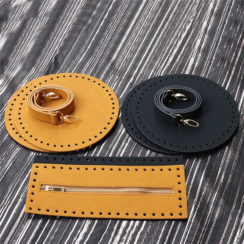 4Pieces/Set Bag Bottom Shaper Base Round Artificial Leather Purse Inserts Strap Zipper for DIY Sewing Crochet Shoulder Handbag