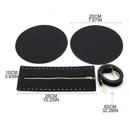 4Pieces/Set Bag Bottom Shaper Base Round Artificial Leather Purse Inserts Strap Zipper for DIY Sewing Crochet Shoulder Handbag