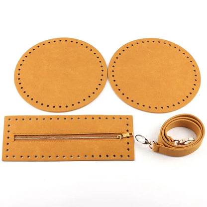 4Pieces/Set Bag Bottom Shaper Base Round Artificial Leather Purse Inserts Strap Zipper for DIY Sewing Crochet Shoulder Handbag