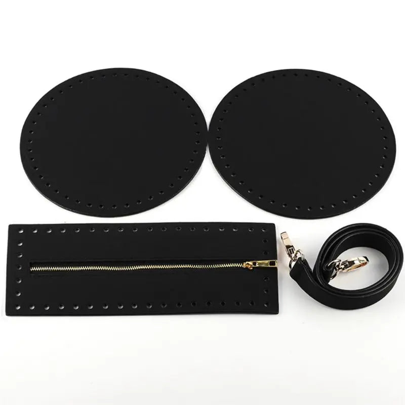 4Pieces/Set Bag Bottom Shaper Base Round Artificial Leather Purse Inserts Strap Zipper for DIY Sewing Crochet Shoulder Handbag
