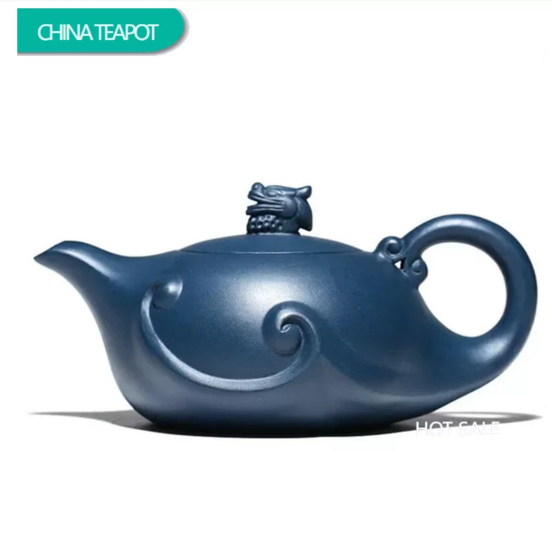 410ml Chinese Yixing Purple Clay Teapots Boutique Tea Pot Handmade Raw Ore Azure Mud Kettle Customized Zisha Tea Set Drinkware