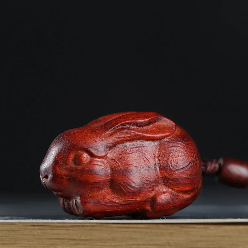 4cm Lobular Rosewood Wood Sculpture Animal Sculpture Traditional Chinese Chinese Zodiac Rabbit Pendant Car Hanging