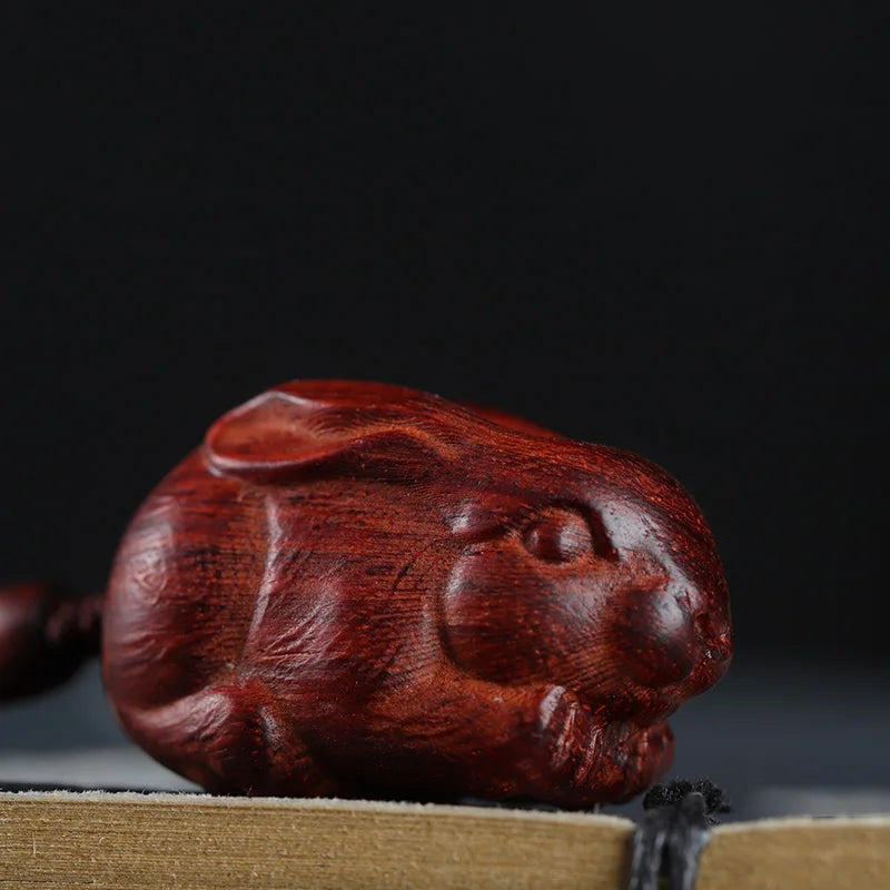 4cm Lobular Rosewood Wood Sculpture Animal Sculpture Traditional Chinese Chinese Zodiac Rabbit Pendant Car Hanging