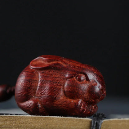 4cm Lobular Rosewood Wood Sculpture Animal Sculpture Traditional Chinese Chinese Zodiac Rabbit Pendant Car Hanging