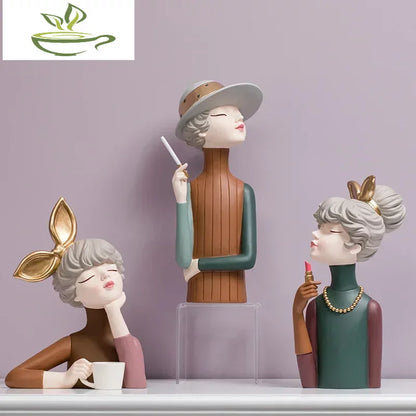 Nordic ins Girls Ornament Resin People Statue Room Decoration Living Room Decor Cute Craft Gifts Sculpture Modern Decoration