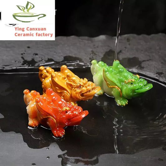 Lucky Fortune Pixiu Statue Resin Color Changing Tea Pet Animal Tea Figurine Ornaments Chinese Can Raise Tea Set Decoration