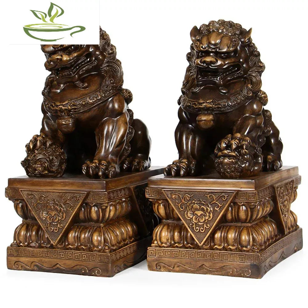 Large Size Wealth Porsperity Pair of Fu Foo Dogs Guardian Lion Statues Best Housewarming Congratulatory Gift Feng Shui Décor