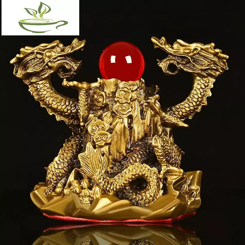 Copper Dragon Ornaments Double Dragon Playing Pearl Five Elements Home Office Desktop Decor Auspicious Dragon Statues