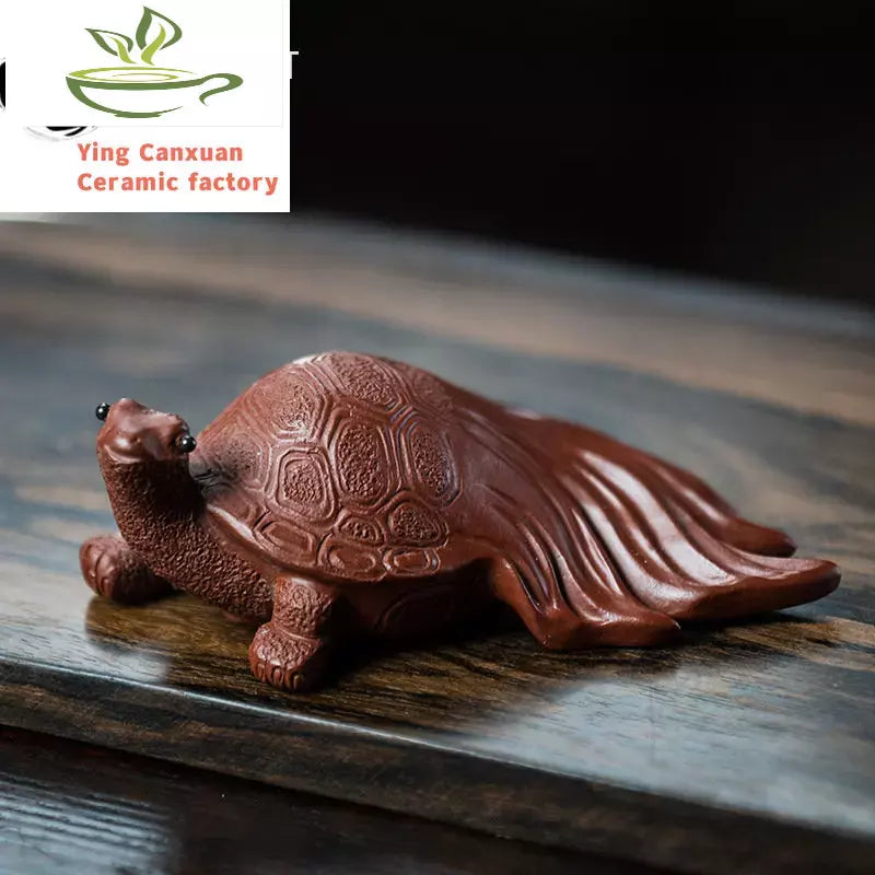 Chinese Yixing Boutique Purple Clay Tea Pet Longevity Turtle Statue Animal Sculpture Ornaments Handmade Tea Set Decoration Gifts