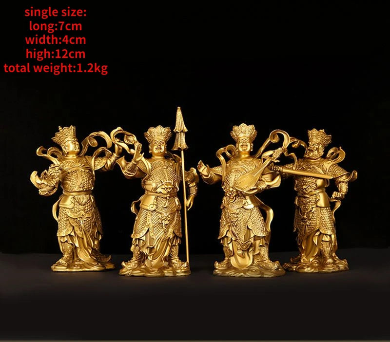 4pc/set Chinese The Four Heavenly Kings Animal Statue Pure Copper Home Buddha Hall Copper Buddha Fengshui Decor