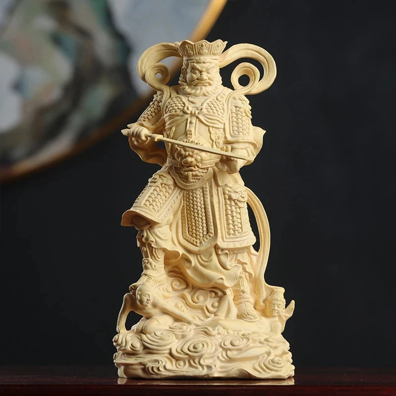 4pcs 18CM Cypress Wood Boxwood 14CM Caturmaharajakayikas Buddha Sculpture Four Kings Wood Carving Statue Feng Shui Home Decor