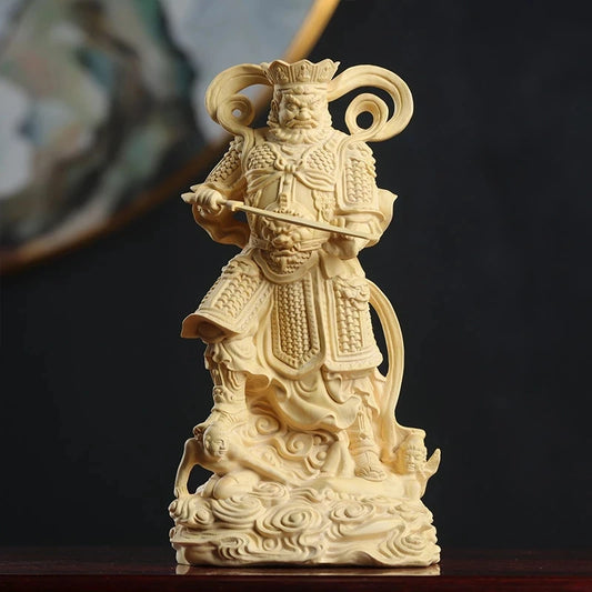 4pcs 18CM Cypress Wood Boxwood 14CM Caturmaharajakayikas Buddha Sculpture Four Kings Wood Carving Statue Feng Shui Home Decor