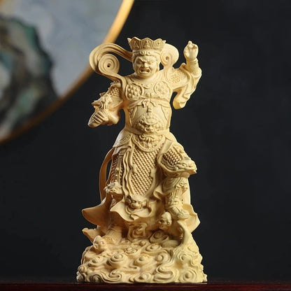 4pcs 18CM Cypress Wood Boxwood 14CM Caturmaharajakayikas Buddha Sculpture Four Kings Wood Carving Statue Feng Shui Home Decor