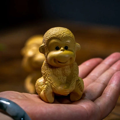 4pcs Boxwood 6cm Little Monkey Sculpture Wood Chinese Zodiac Lucky Statue Mini Animal Home Decor